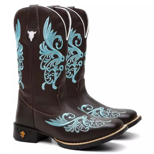 Bota Texana Feminina "Floral Azul" - Esporatto